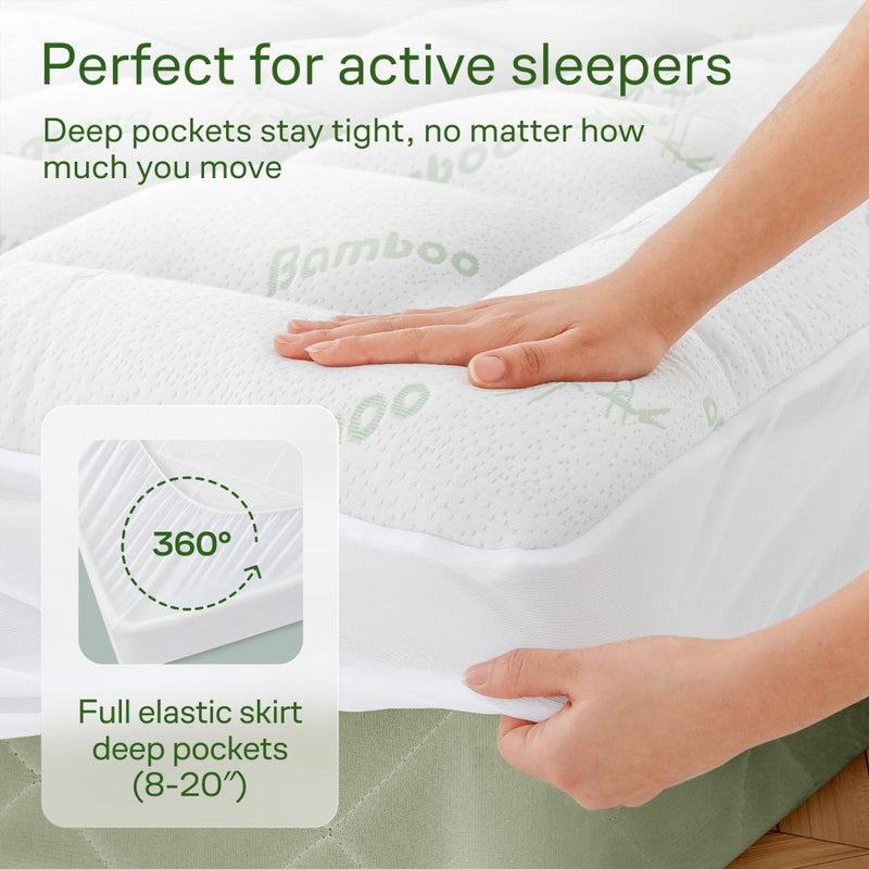 Niagara Sleep Solution Ultra Soft Queen Size Mattress Topper - Viscose Made from Bamboo Pillow Top Mattress Pad for Back Pain Relief - Naturally Cooling for Hot Sleepers, Green - Image 5